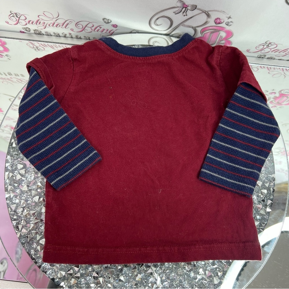 George Kids outdoor moose 🫎 cottage plaid stripes Maroon Deer Long Sleeve Tee - Picture 2 of 7